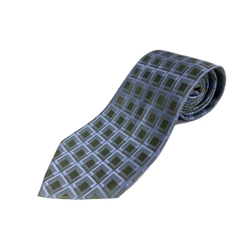 Van Heusen Light Blue & Sage Geo Square Design Silk Tie